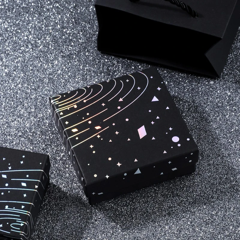 Multi Size Square Ribbon Jewelry Box With Ring Earring Necklace Bracelet Charm Black Jewelry Kraft Paper Gift Packaging Box