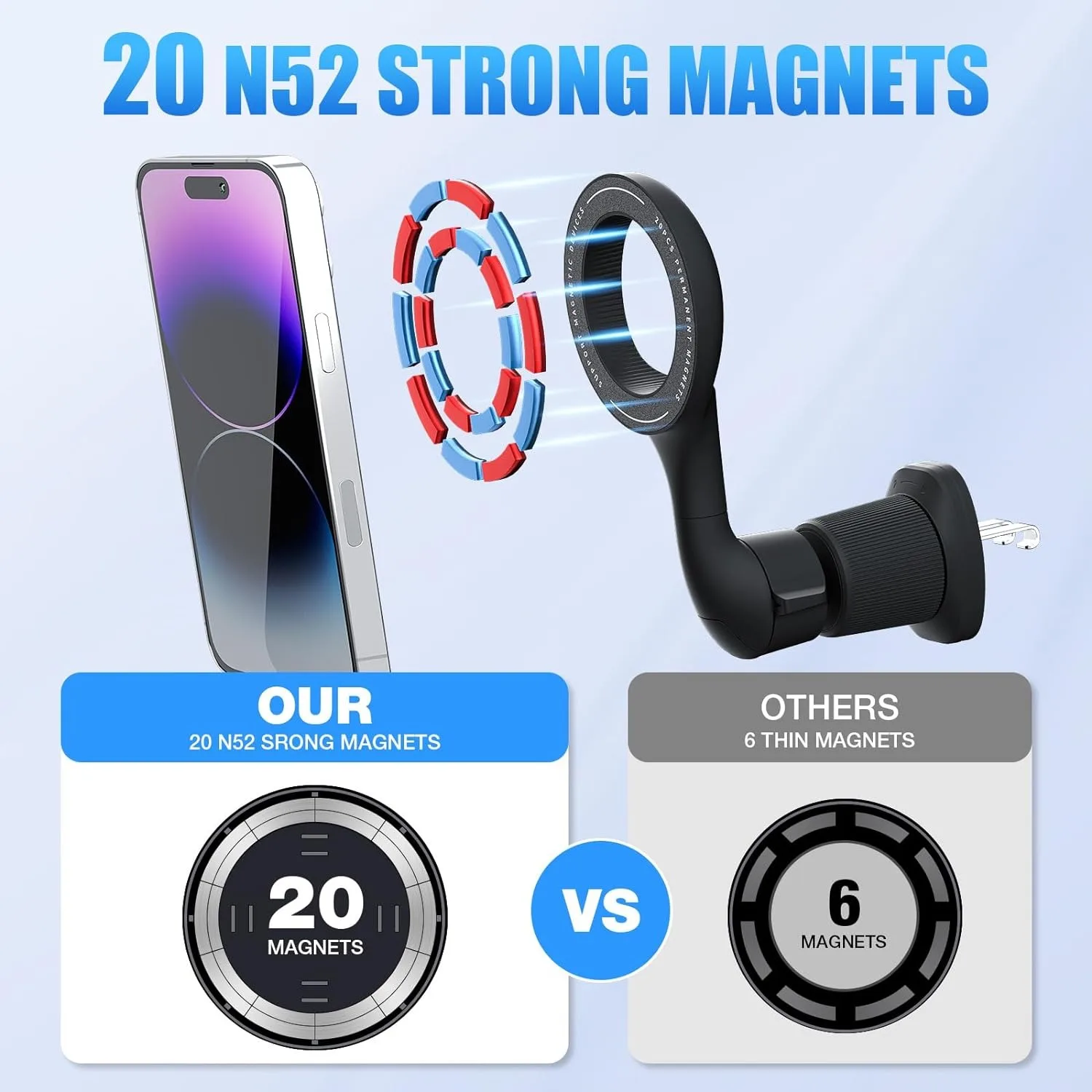 Phone Holder Mobile Phone Holder Magnetic Phone Holder for Car Vent 360 Degree Rotation Fits All Phones Black