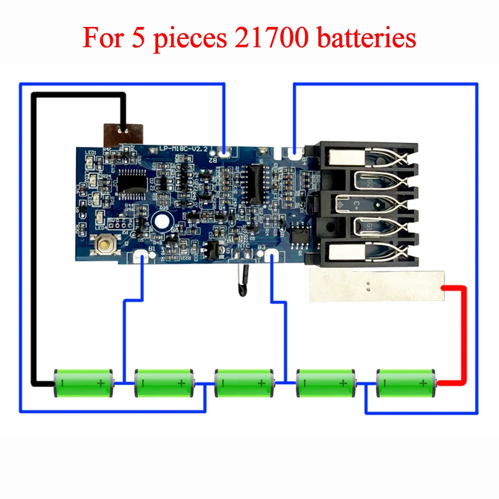 밀워키 M18 18V 5셀 21700 리튬 배터리 보관함 플라스틱 케이스 충전 보호 회로 기판 PCB 하우징
