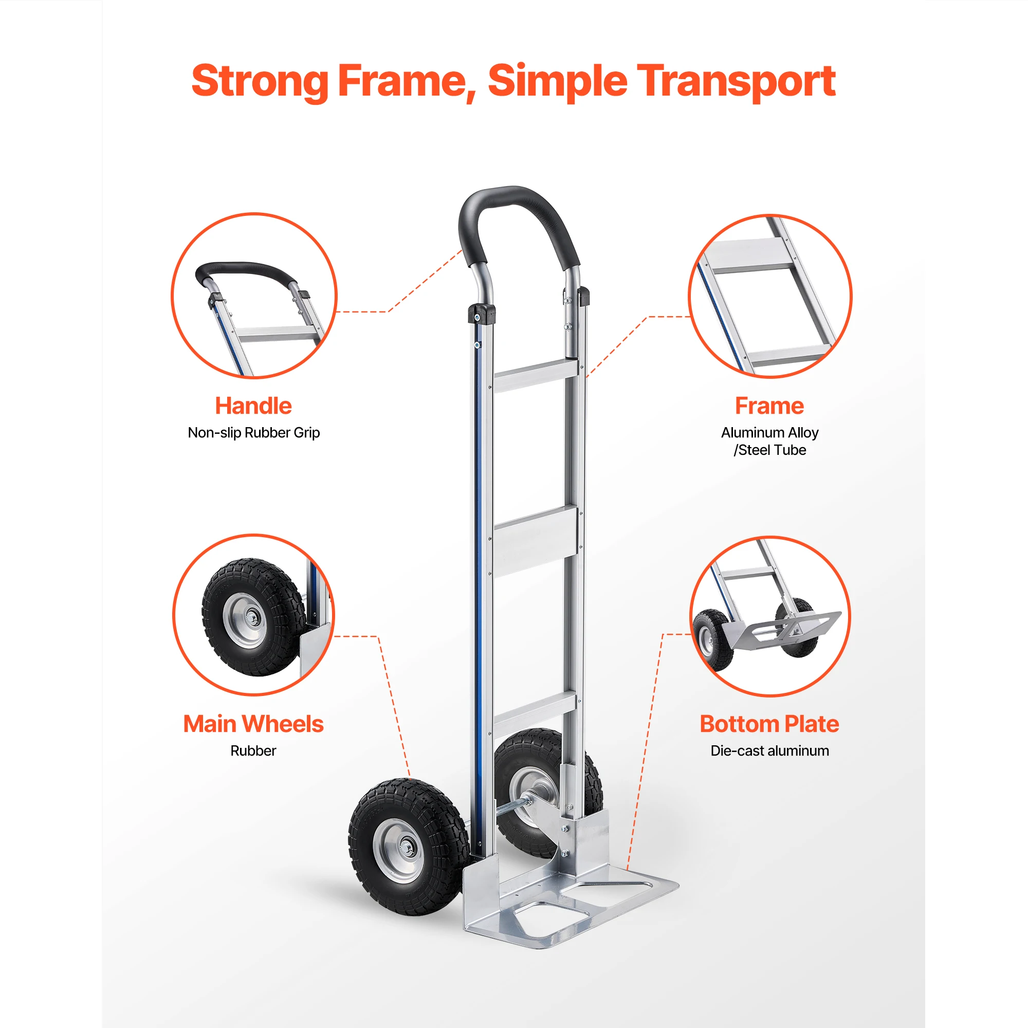 Aluminum Hand Truck Dolly with Non Slip Wheels for Heavy Duty Moving