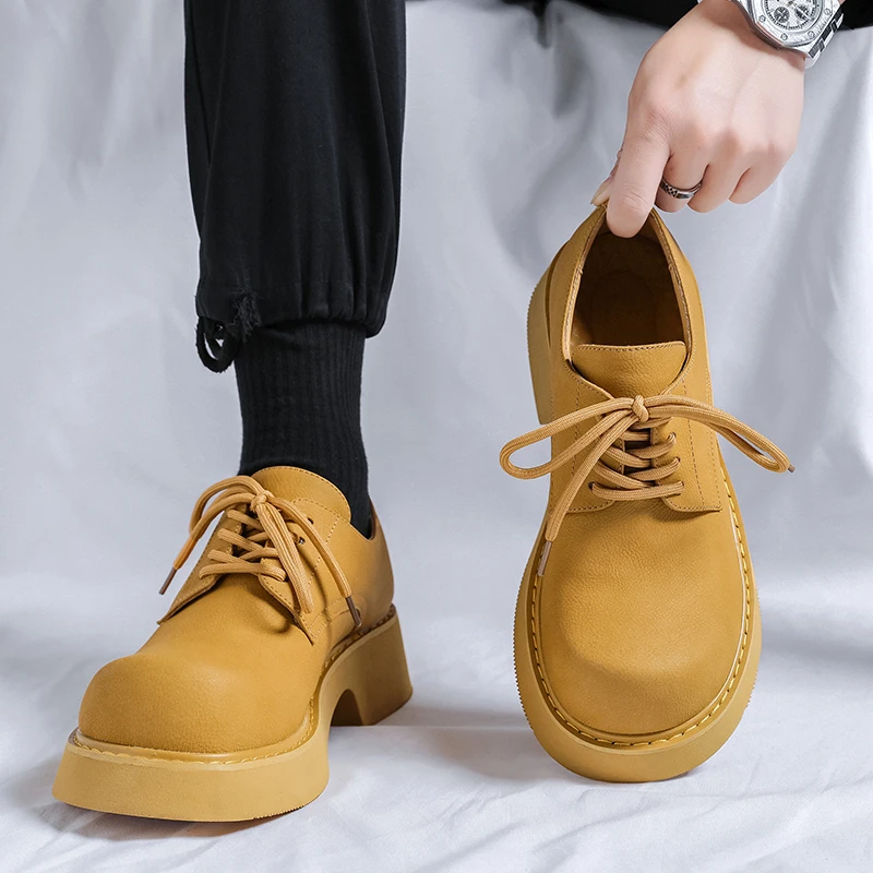 

Original Design 2024 s/a New Street Teenagers Style Yellow Leather Height Increasing Shoes For Men's Daily Dress Hombre Casual