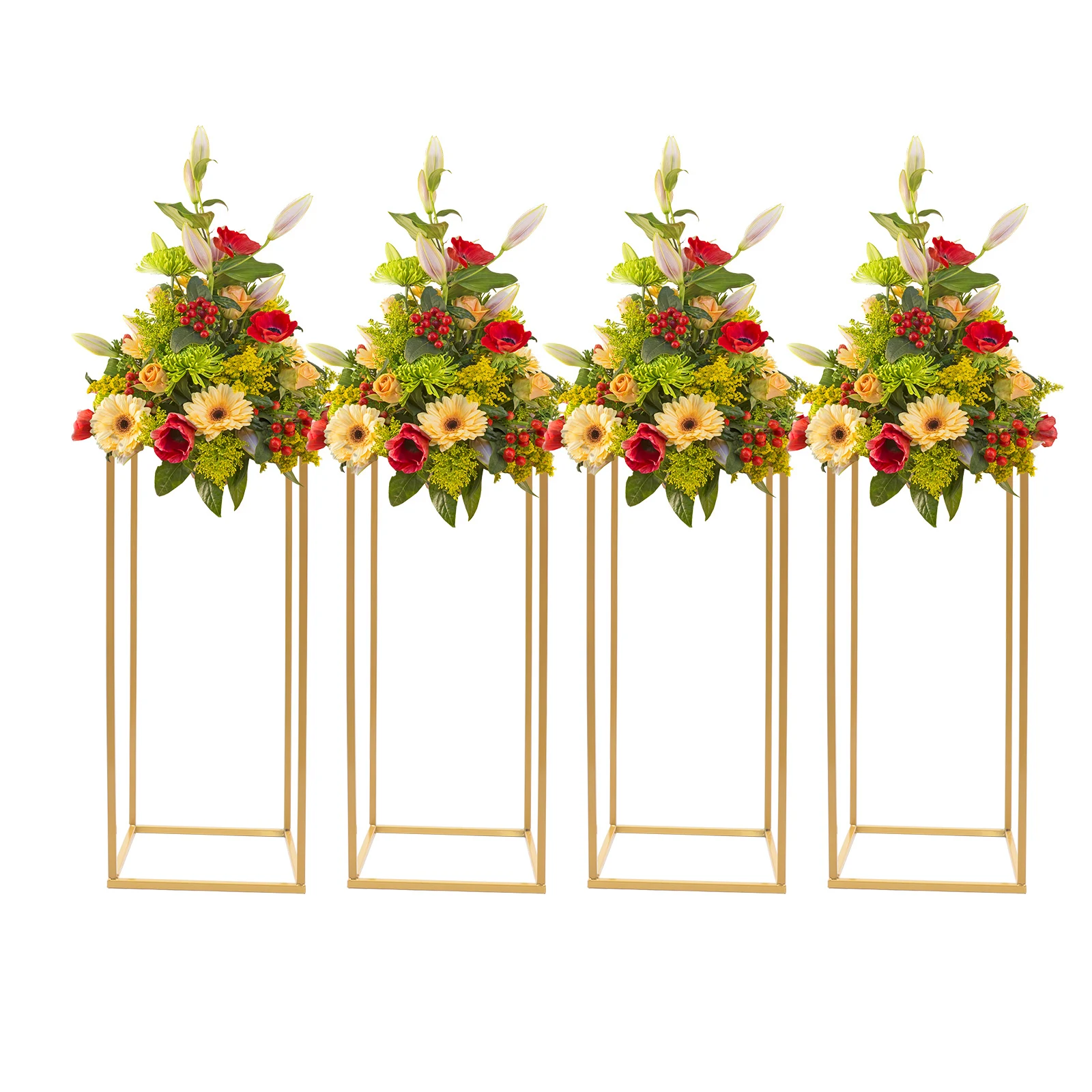 4 Pcs Gold Flower Stand 23.6 in Tall Wedding Flower Stand, Rectangular Vases Stand for Wedding Party Table Centerpiece Decor