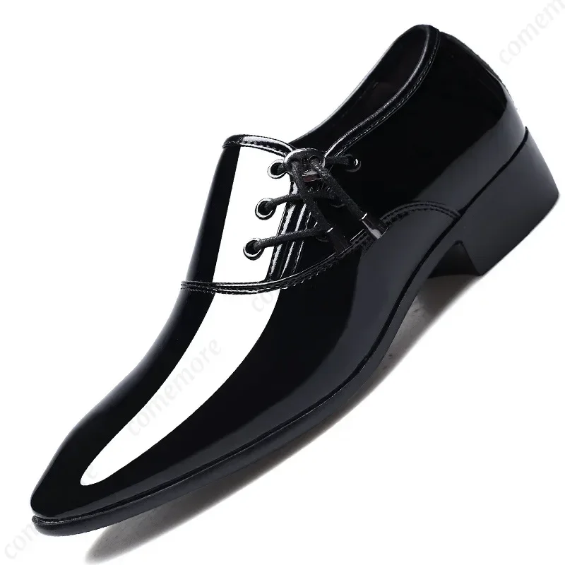 Patent Leather Shoes for Men Oxfords Lace Up Male Wedding Party Office Work Shoes Elegant Designer Brand Dress for Men