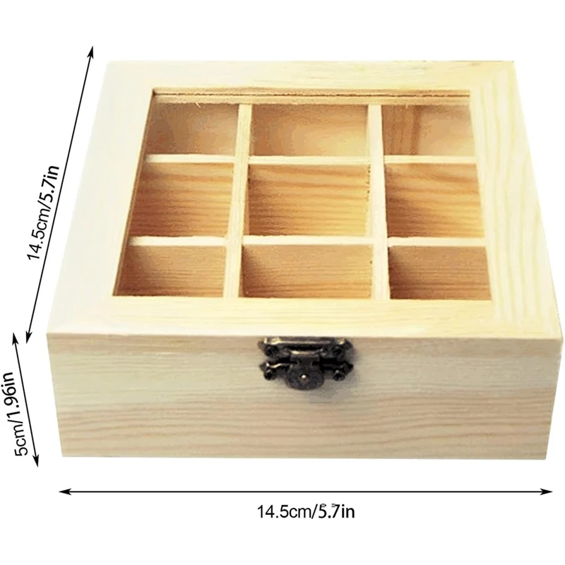 Tea Storage Box With 9 Compartments Transparent Glass Top Multifunctional Storage Box That Can Store Various Tea Bags Durable tea tin box,tea canister