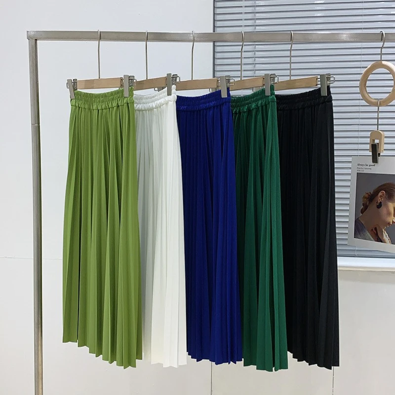 crop top and skirt Pleated Skirt Spring 2022 Women Fashion Midi Skirt Solid Color Loose Skirts Female Mid-calf Skirts Casual Women's Bottoms jean skirt