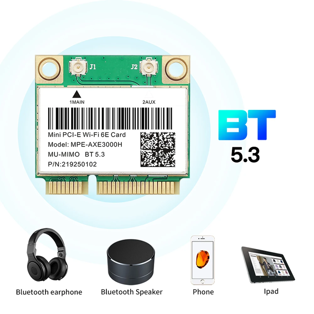 WiFi 6E AX210 미니 PCI-E Wifi 네트워크 카드 BT 5.3 트라이 밴드 2.4G/5G/6Ghz 802.11AX 데스크탑 노트북 용 5374Mbps 무선 어댑터