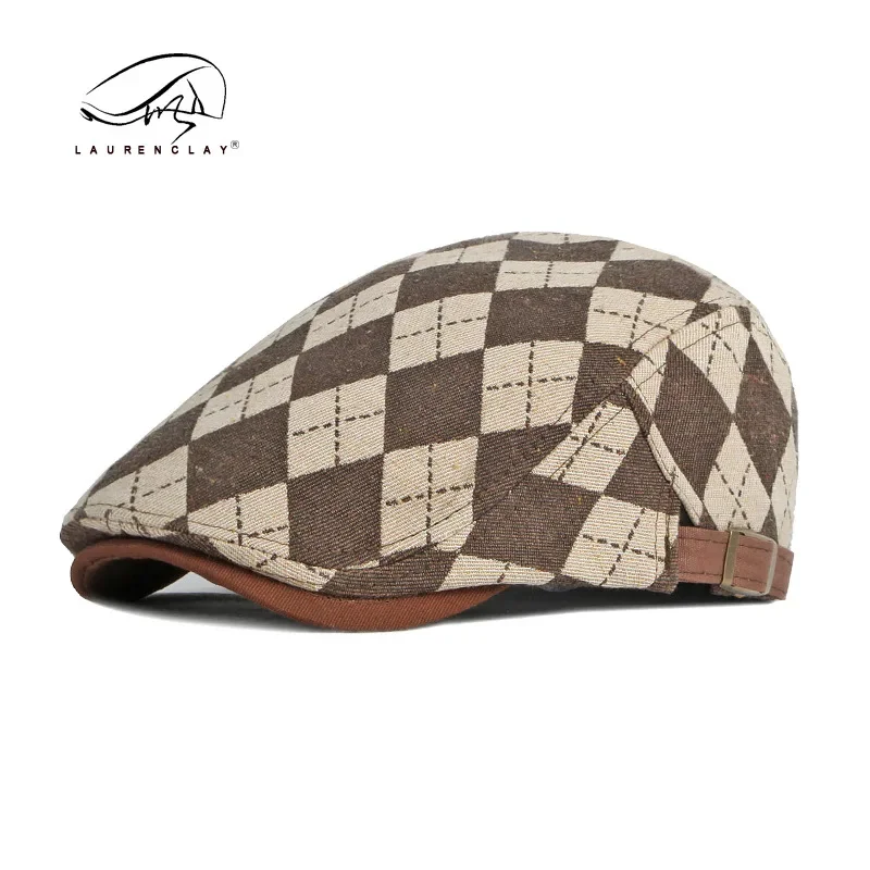 Men Beret Cotton Buckle Adjustable Newsboy Hats Cabbie Gatsby Cap Flat Driving Caps Kpop Plaid Vintage Style