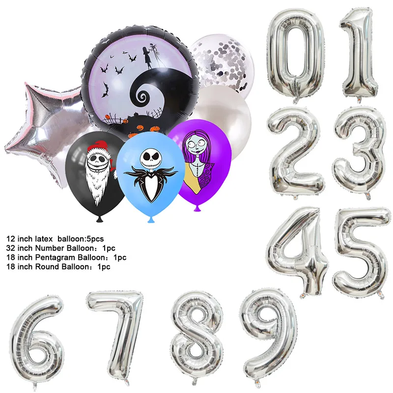thumbnail image 1 of Juego de globos digitales de látex para decoración de fiesta de cumpleaños con temática de Halloween de Pesadilla antes de Navidad, regalo para baby shower para niños y niñas, 1 of 5