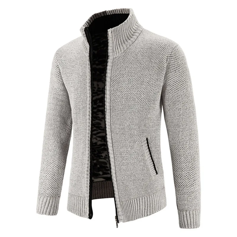 2023 Autumn/Winter Knitted Cardigan Men's Outerwear Stand up Neck Zipper Long Sleeve Coat Jacket Loose Relaxed Sweater 4