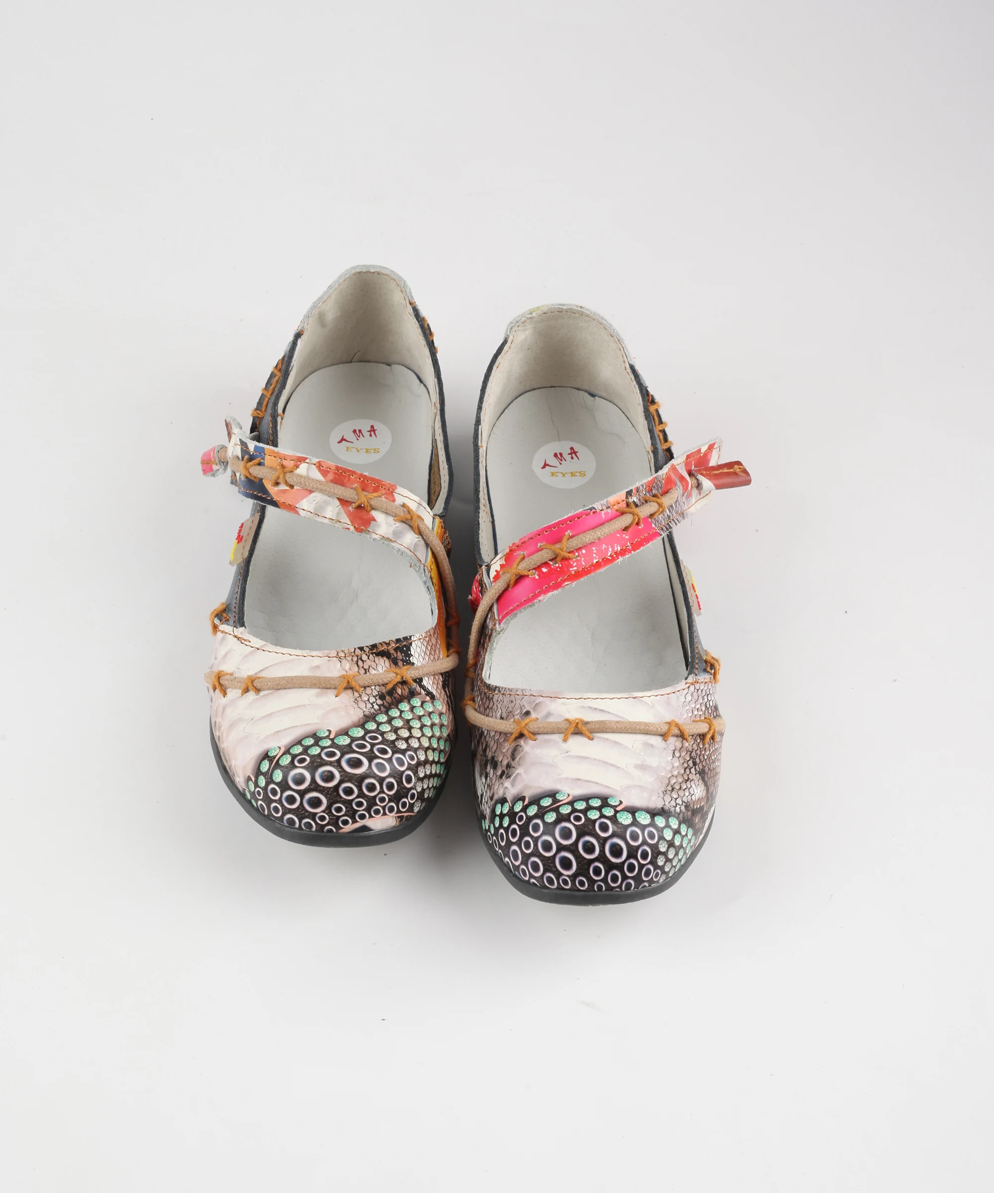 TMA EYES Women's Ethnic Unique Mix and Match Leather Open-back Sandals
