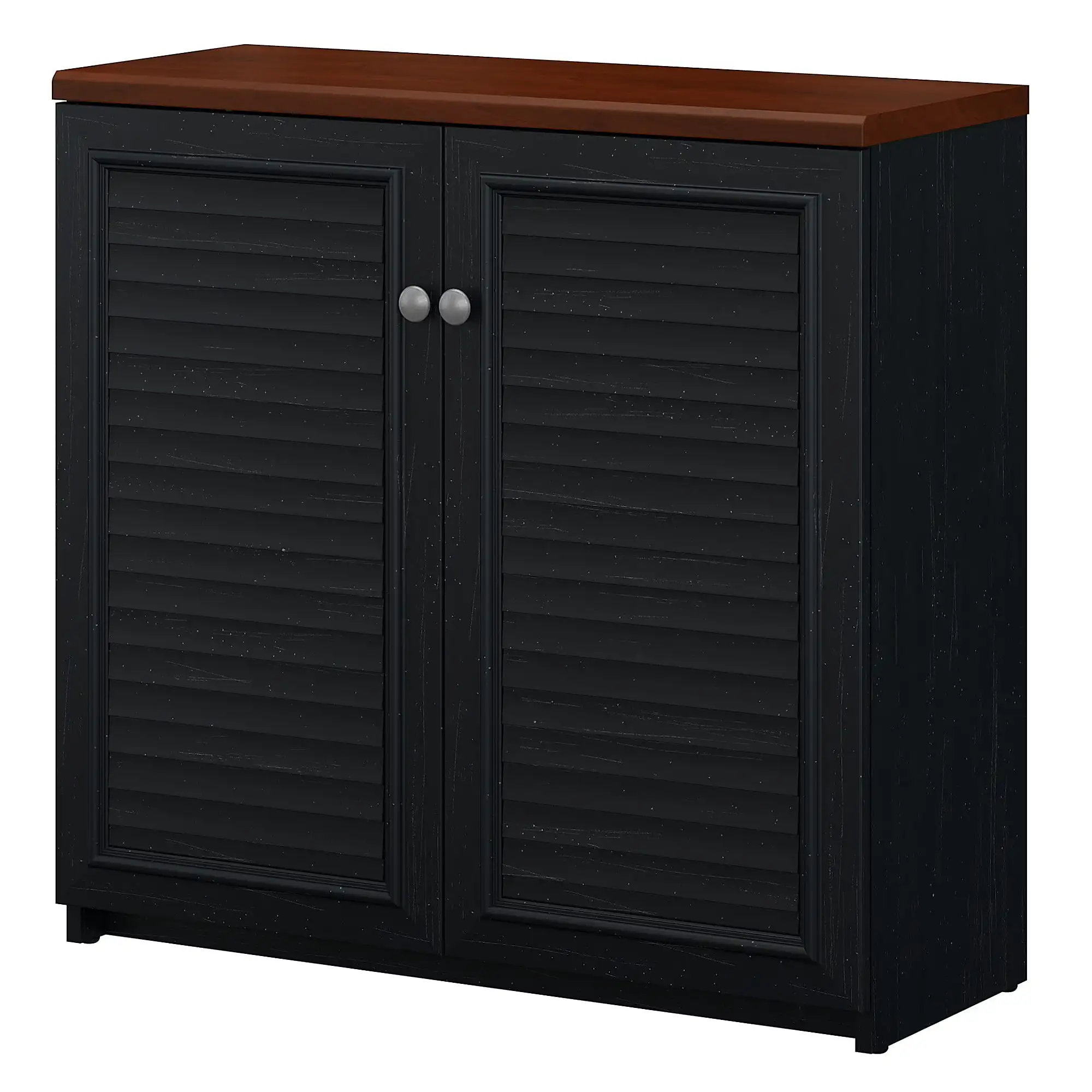 

Small Storage Cabinet with Doors in Antique Black