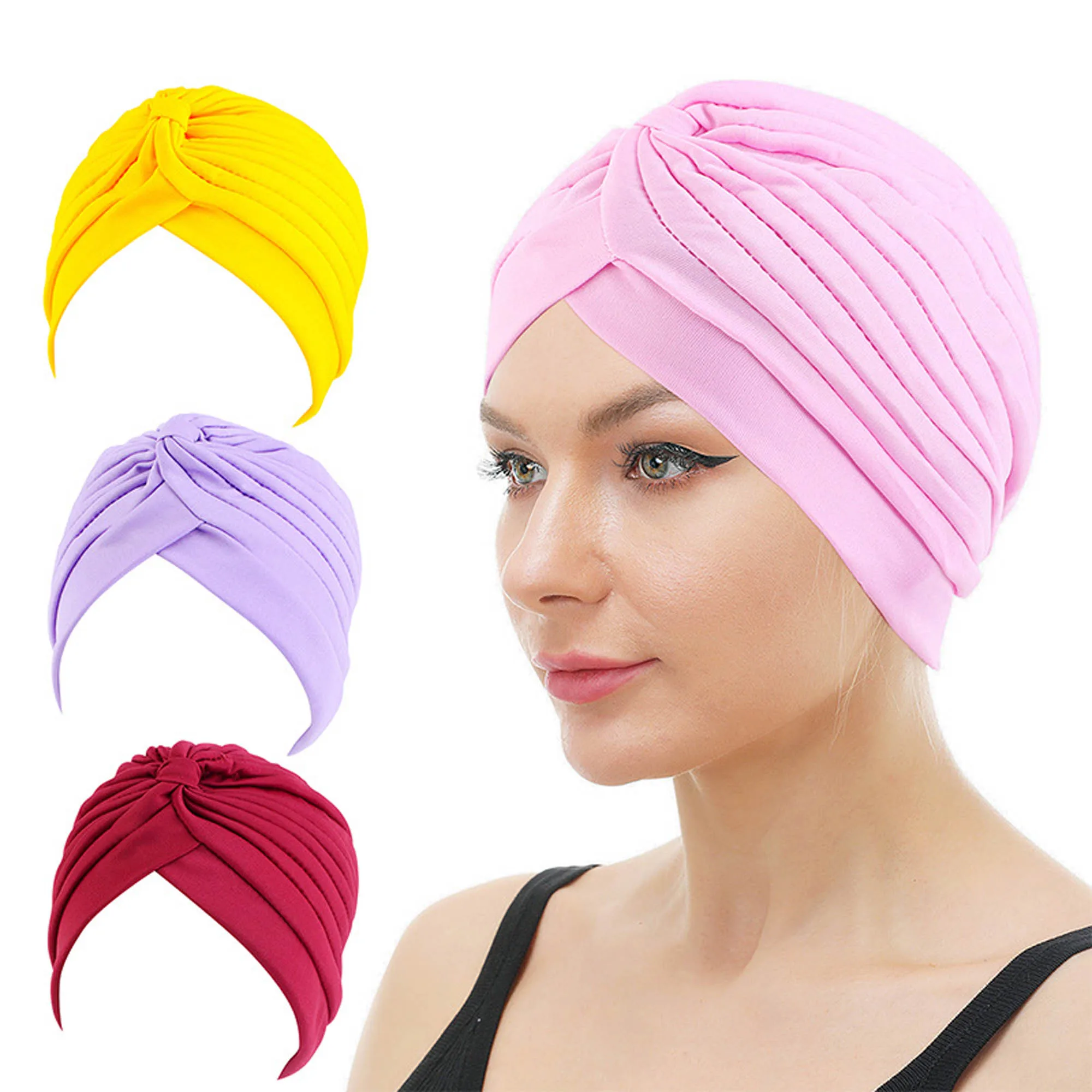 1pc 12 Colors Women Hair Wrap Muslim Turban Hijab Twist Pleated Bonnet Ladies Head Cap Islamic Headband Headwrap
