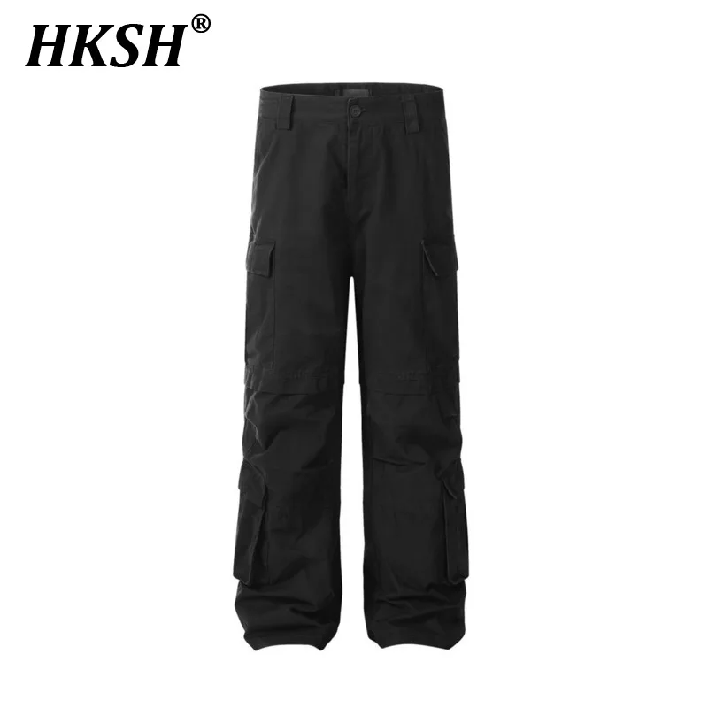 

HKSH Workwear Multi Pockets Casual Pants Trendy Vibe Men's Loose Pleated Design Three-dimensional Patch Pocket Straight HK0961