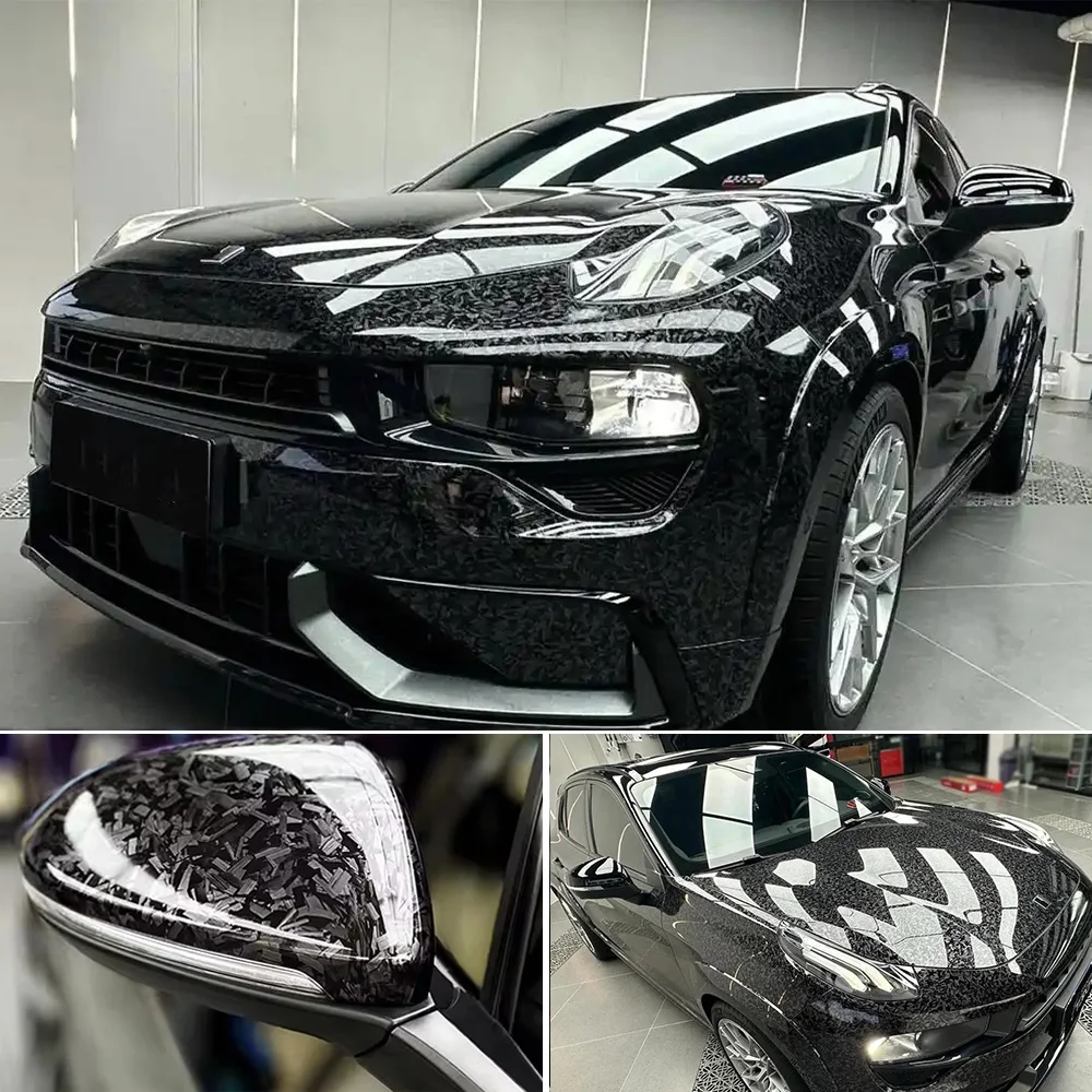 Glossy Black Cosmic Hex Forged Carbon Fiber Vinyl Wrap for Vehicle Accessories