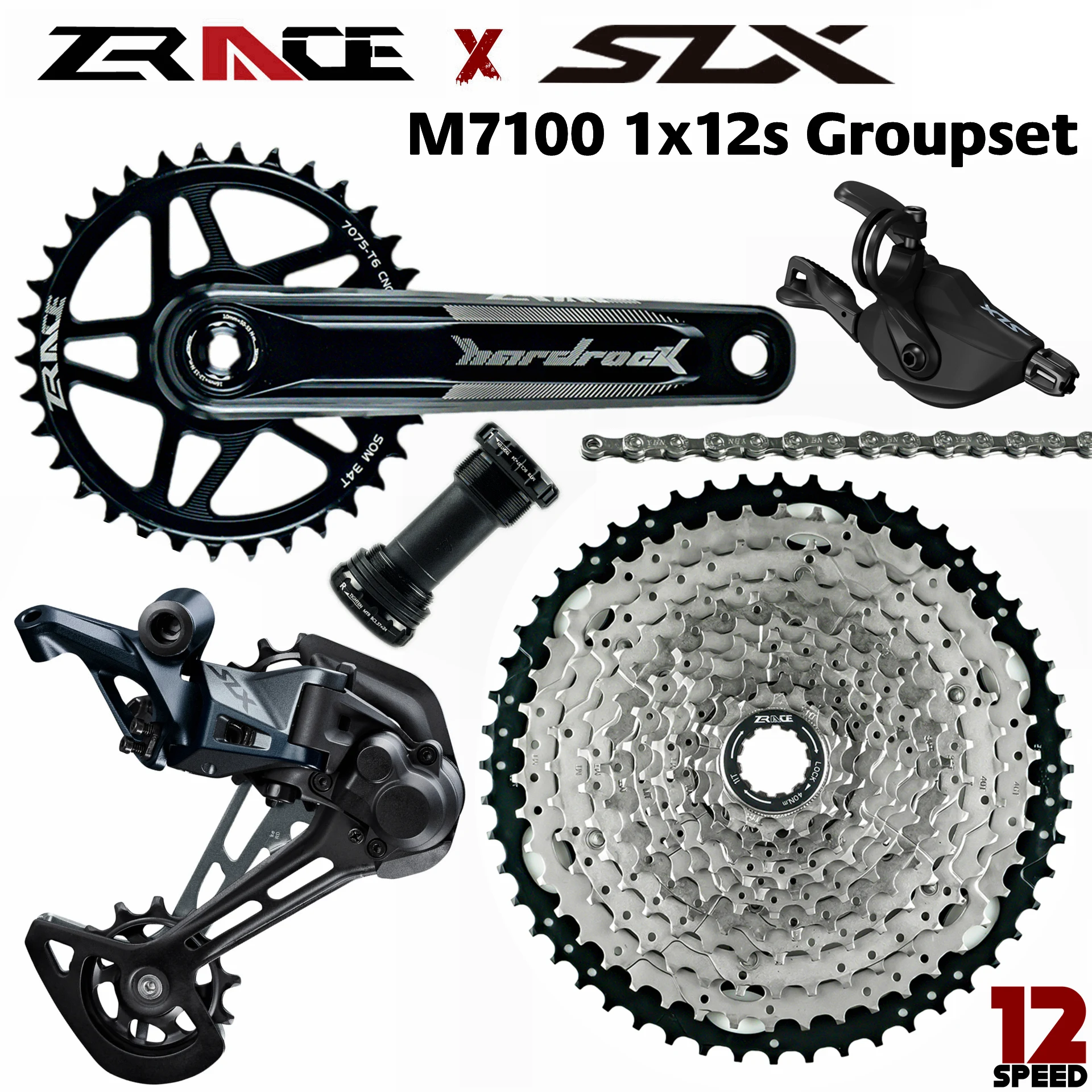 

SLX M7100, SL-M7100-R + RD-M7100-SGS + ZRACE HARDROCK Crankset + ZRACE Cassette + ZRACE Chain - 1x12s 5kit Groupset