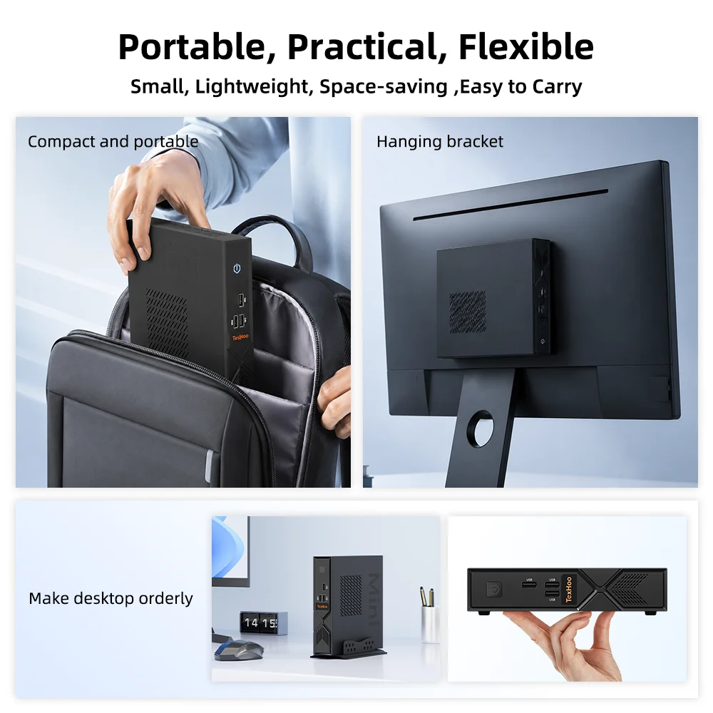 TexHoo MINI PC intel i5 7300HQ memoria ram DDR3 8G/16GB SSD 256G/512G WIFI5 Windows10 Desktop Computer 3 Display Output 4K@60Hz