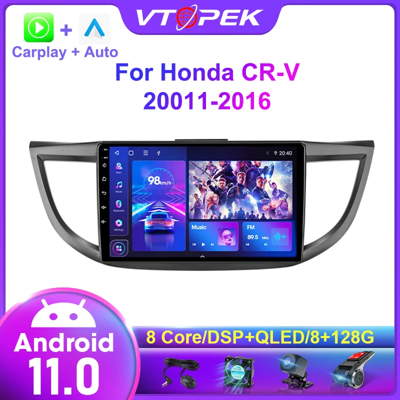 

Vtopek Carplay Android 11 автомобильный радиоприемник, мультимедийный видеоплеер для Honda CRV CR-V 2011-2016, навигационное устройство, поддерживает только л