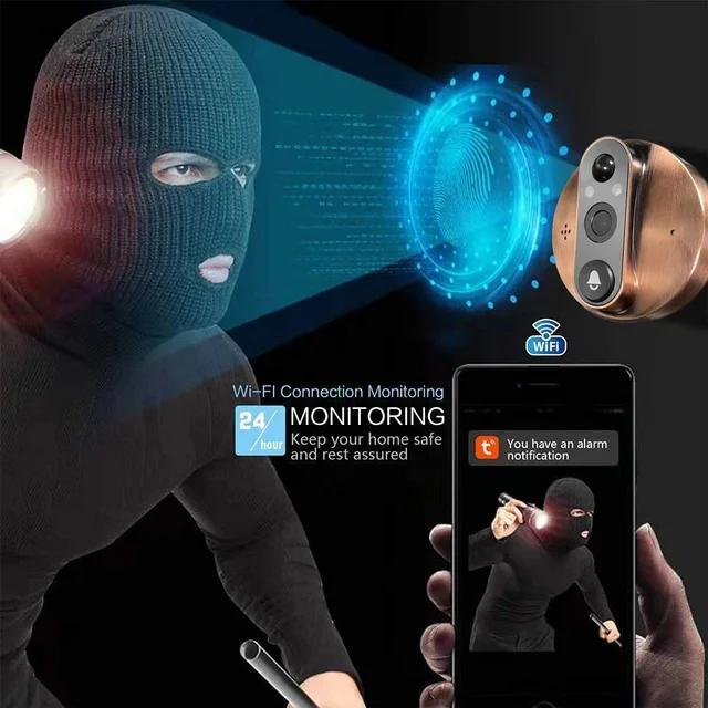 Wireless Doorbell Peephole in The Door with Camera 4.3 Inch Screen 2-way Audio Intercom Video Recording Wifi Digital Magic Eye 3