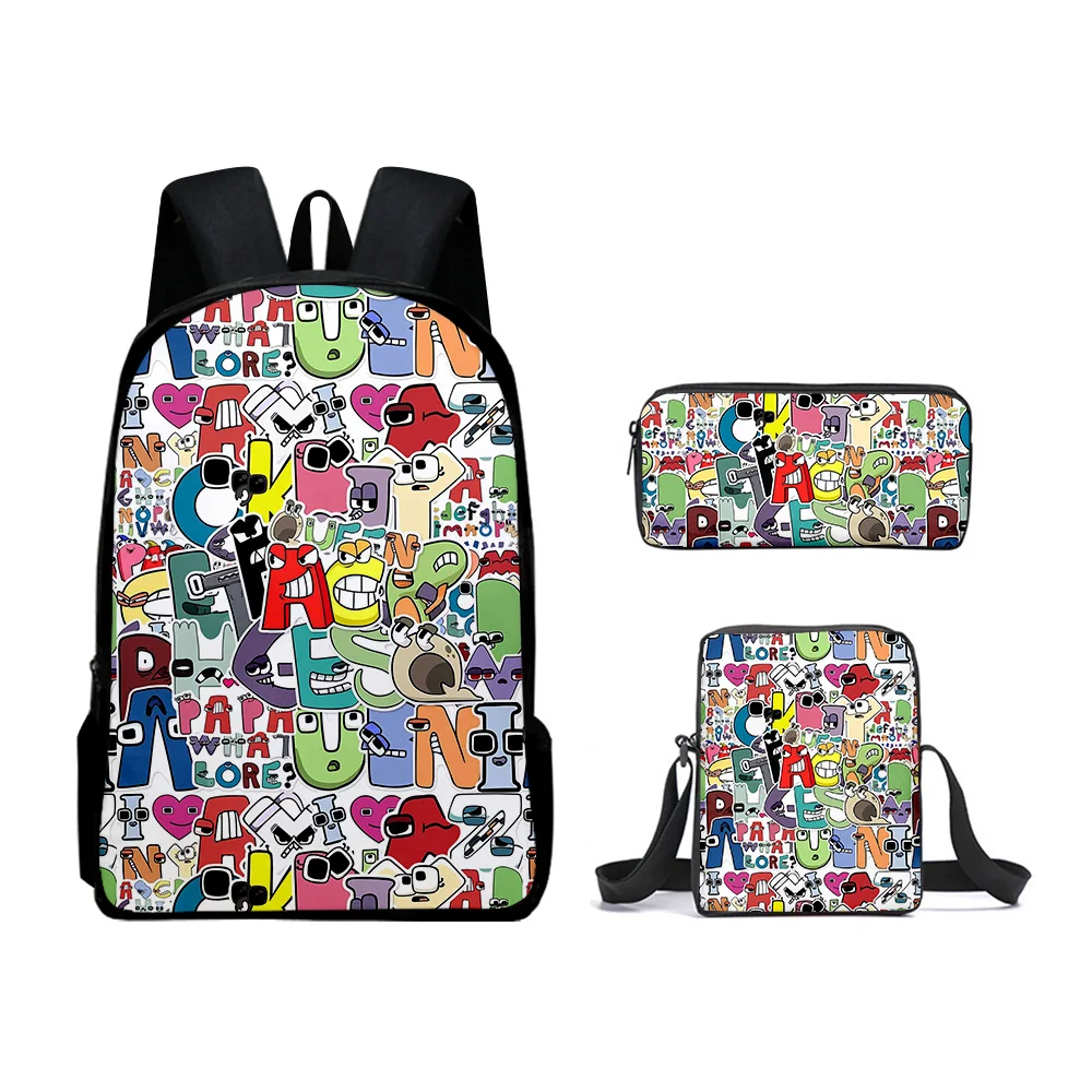 Classic Creative Alphabet Lore 3D  Print 3pcs/Set pupil School Bags Laptop Daypack Backpack Inclined shoulder bag Pencil Case