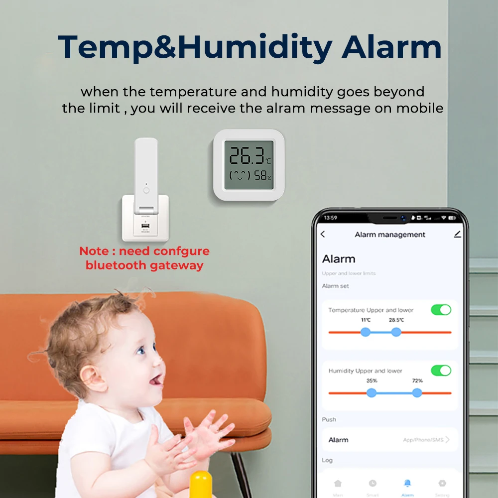 tuya sensor de umidade temperatura mini lcd display digital compatível com bluetooth app controle remoto termômetro higrômetro