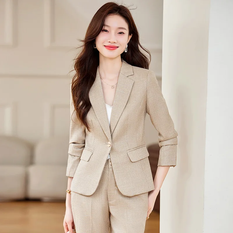 Women's Plaid Blazer2024New Spring and Autumn High-end Elegant Casual Suit Business Suit Formal Suit 4