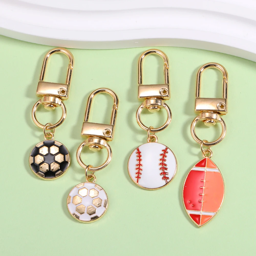 2Pcs Enamel Creative Ball Rugby Charm Soccer Keychain Volleyball Baseball Phone Chain Sports Keyring Car Pendant Hangings