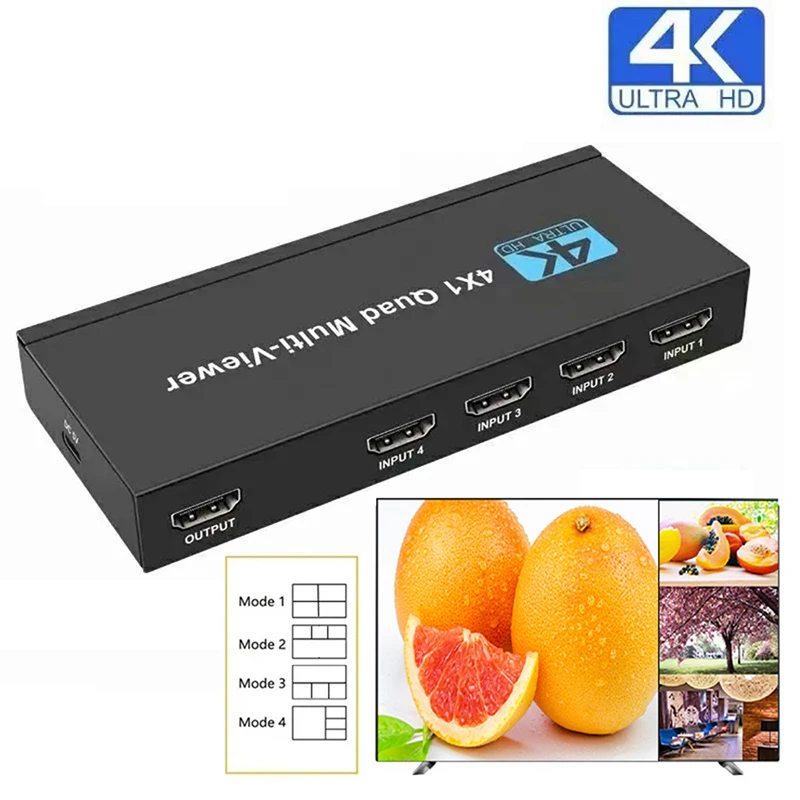 4K HDMI Quad Multi-viewer 4x1 HDMI Screen Segmentation Multi Screen ...