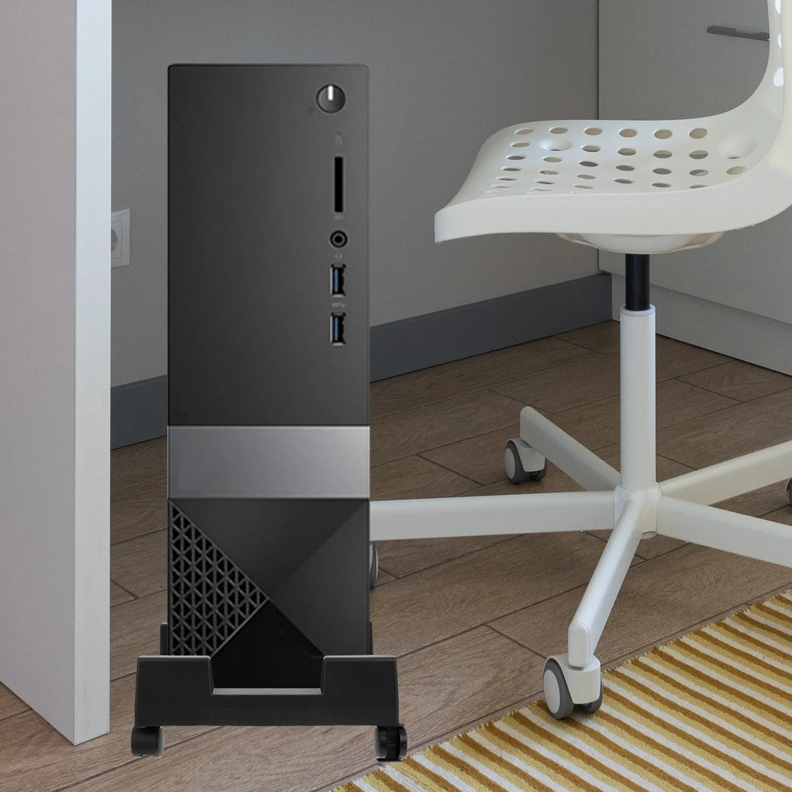 바퀴가 달린 모바일 컴퓨터 타워 스탠드 플라스틱 CPU 홀더 스탠드 PC 메인프레임 보관용 이동식 컴퓨터 타워 랙