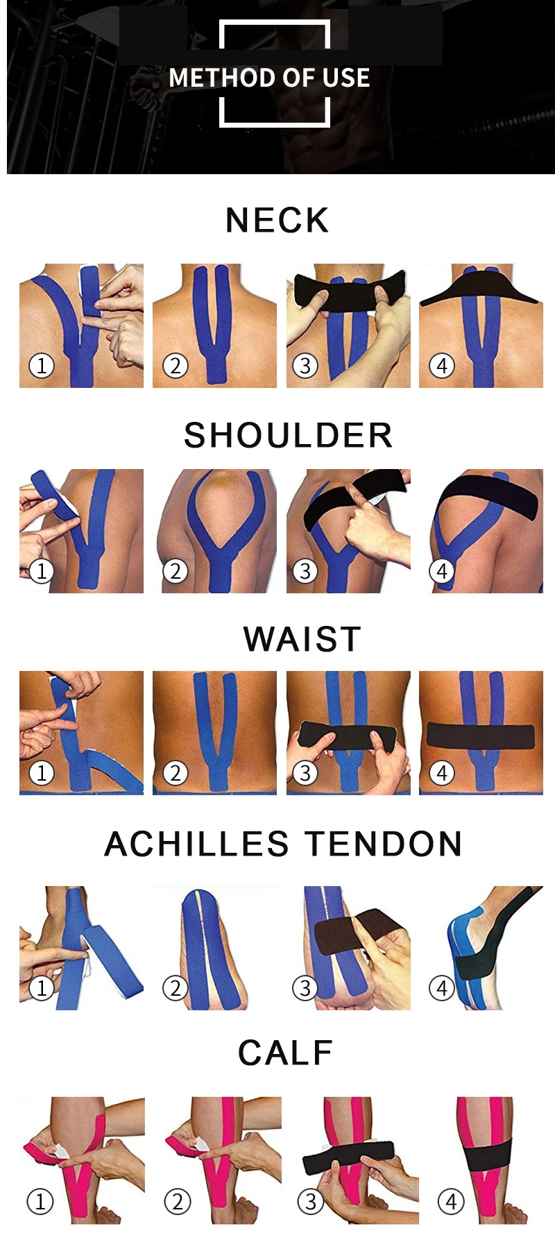 Kinesio-Bandes de kinésiologie autobloquantes, types de bandages  auto-adhésifs, croix élastique, rinçage, muscle sportif - AliExpress