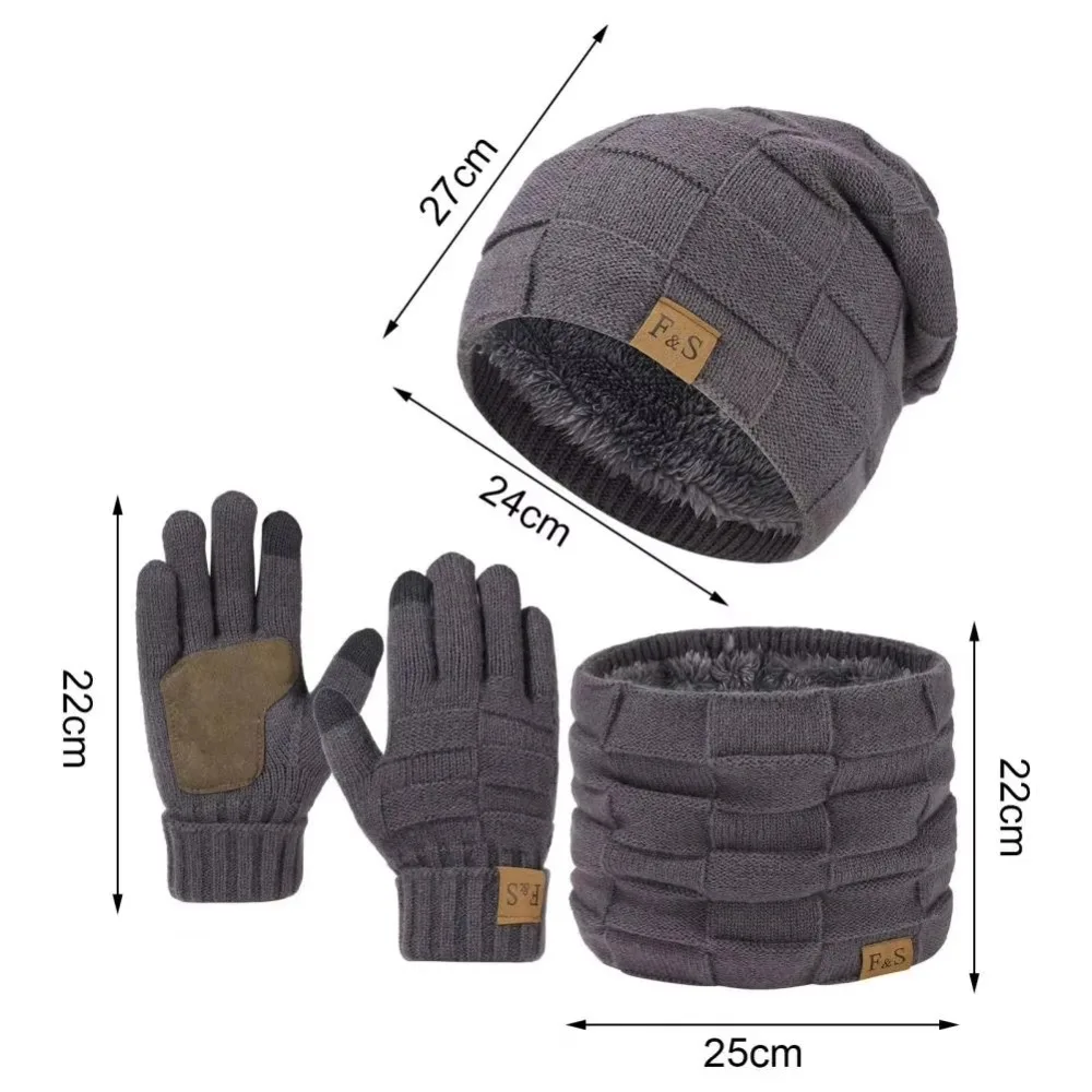 Hat Scarf and Gloves Set 3 in 1 Mens Winter Warm