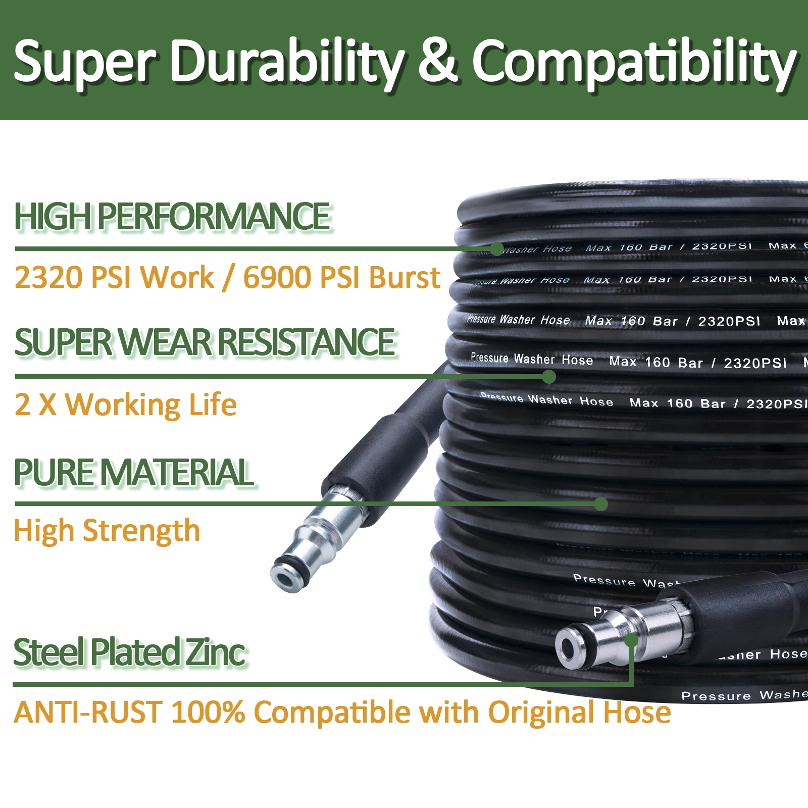 10m High Pressure Car Washer Water Cleaning Hose Pipe Cord High Pressure Washer Extension Hose Water Hose for Patriot Daewoo 2