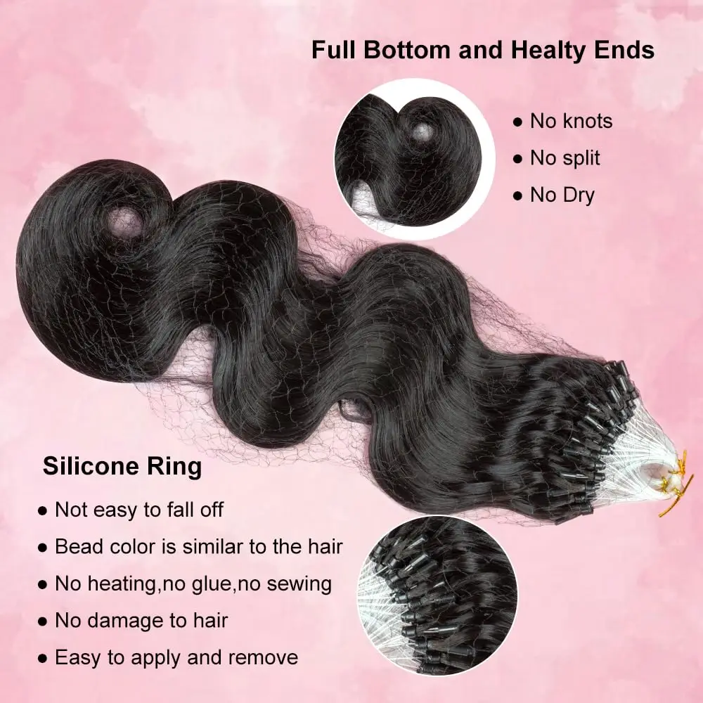 Body Wave Micro Ring Human Hair Extension Real 1g/Strand Natural Brazilian Remy Micro Loop Hair Extensions 50g/pack For Women