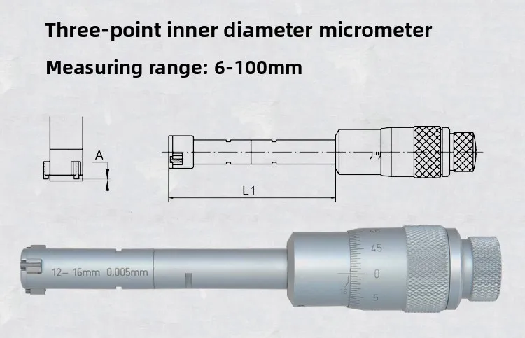 3점 내부 마이크로미터 내부 구멍 직경 고정밀 기계식 스케일 스타일 소형 깊은 버니어 3점 고정