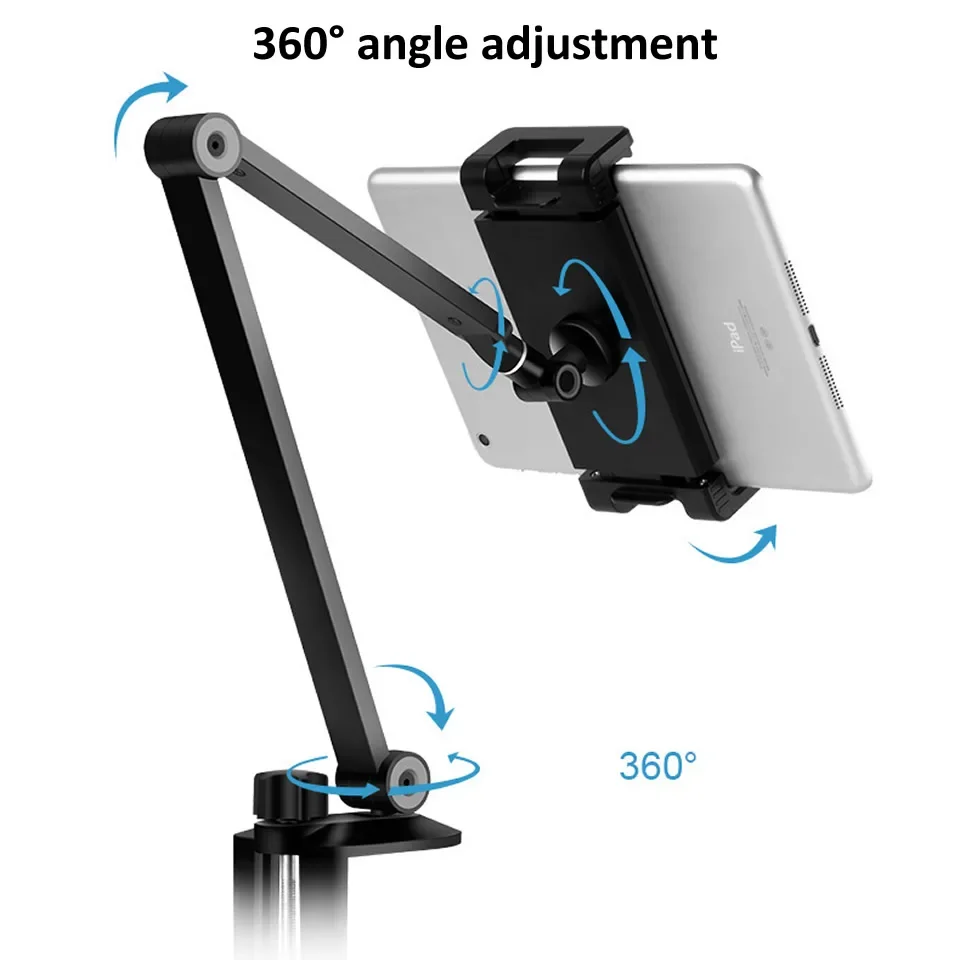 Tablet Stand Rotating Long Arm Mobile Phone Holder Height/Angle Adjustable Aluminium Alloy Tablet Mount for 4-13inch iPhone iPad aluminum bike phone holder 360 degree rotating adjustable anti slip cycling bicycle handlebar phone mount holder stand for mtb road bike motorcycle