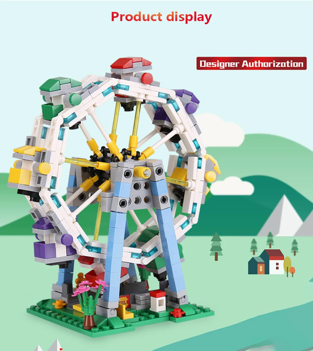 Scf0a051f5f0f40e3ae566fd91717a6e8G Klocki do budowy targowe blokuje diabelski młyn zestaw duże wahadło statek piracki karuzela Park rozrywki z instrukcją montażu