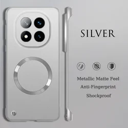 Luxury Ultra-Thin Metallic Frameless Magnetic Case with Magsafe and Shockproof Protection for Note 14 ProPlus (Silver)