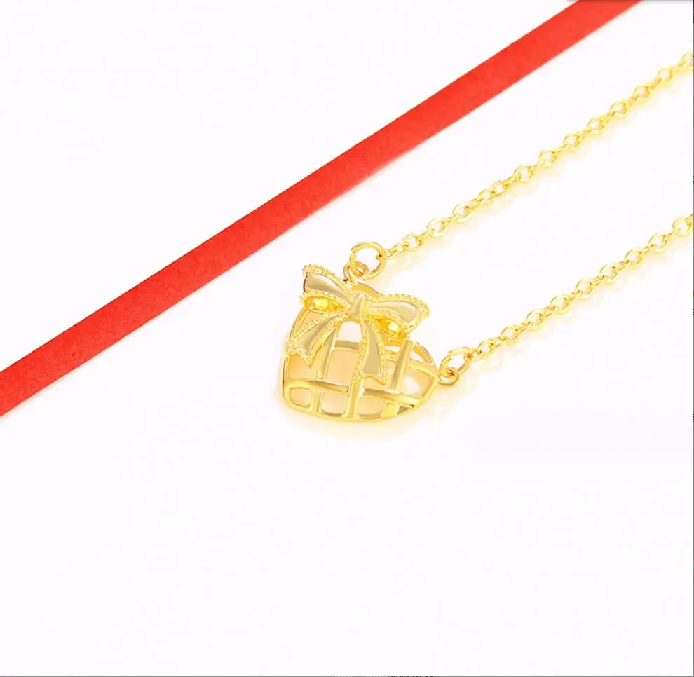 

1PC Gold Plated bowknot Heart Pendant Necklace Chain Love Necklace For Women Girl Charm Jewelry F1763