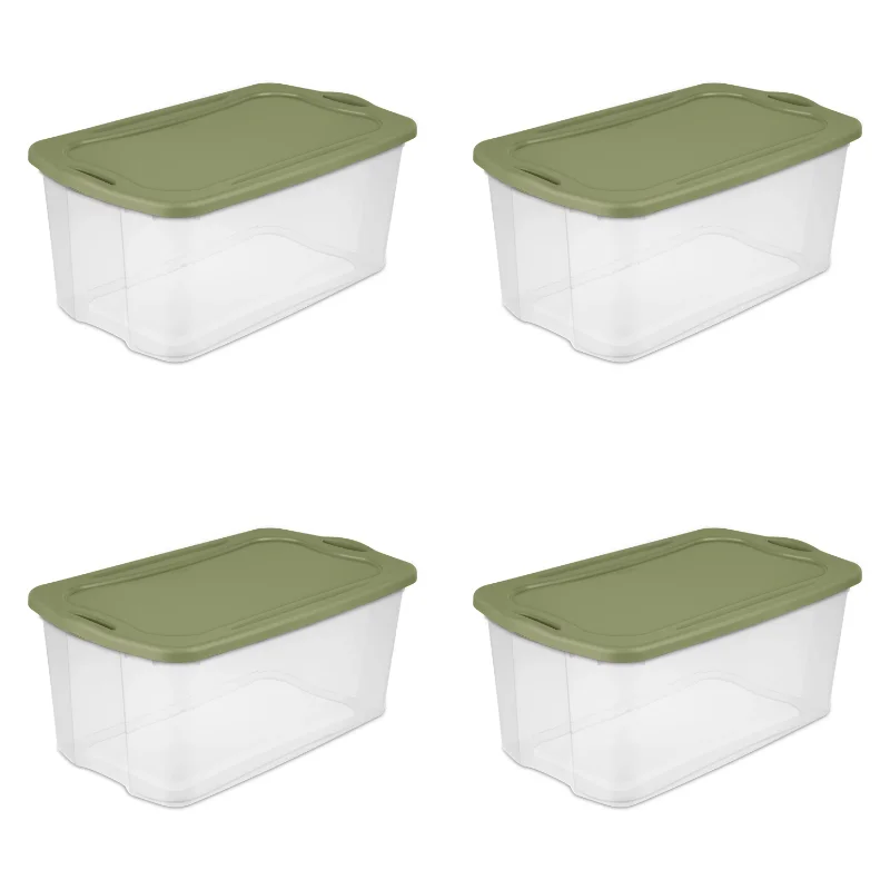 

Sterilite 120 Qt. EZ Carry Plastic, Clear/Sage Legume, Set of 4 storage box organizer box storage containers