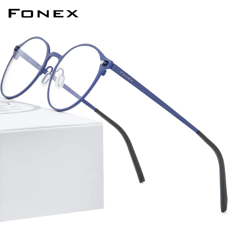 Pure Titanium Glasses Frame Women Retro Round Eyeglasses Men Antiskid Screwless Eyewear 8530