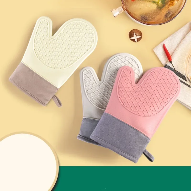 Cotton Twill Silicone Oven Gloves for Kitchen Baking