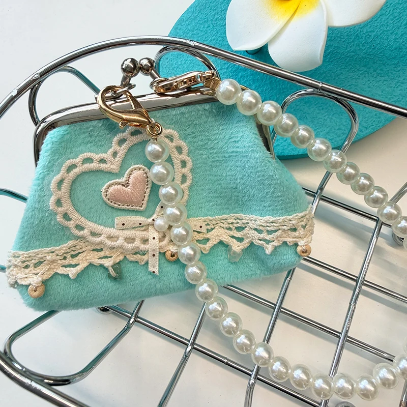 Charming Vintage-Inspired Y2K Lace Coin Purse with Rose Details and Hanging Pendant