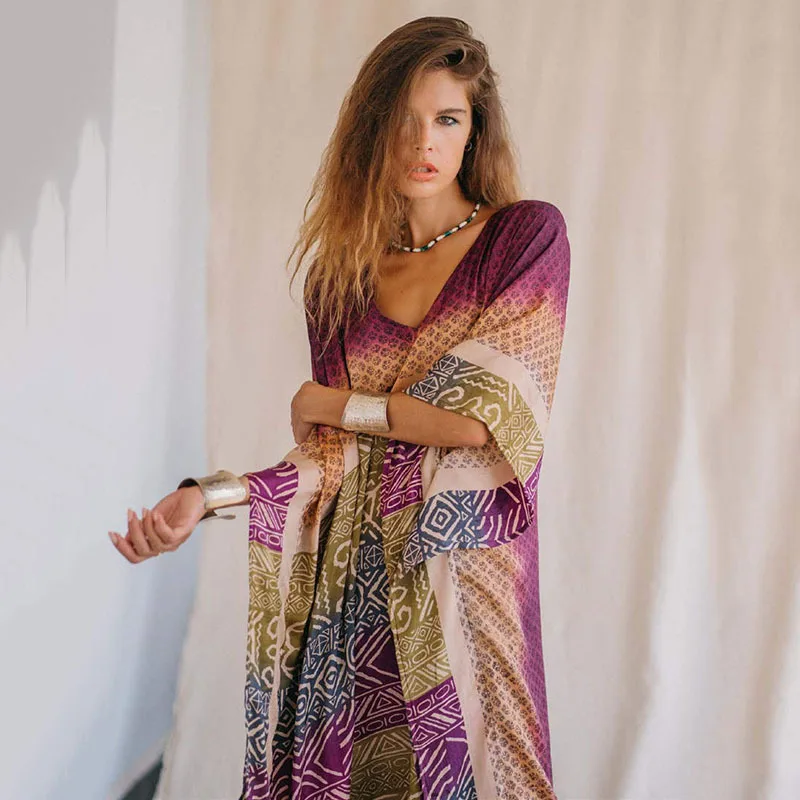 Kaftan Dresses for Women Side Split Caftan Bathing Suit Cover Up Casual Long Beach Loungewear Dress 5