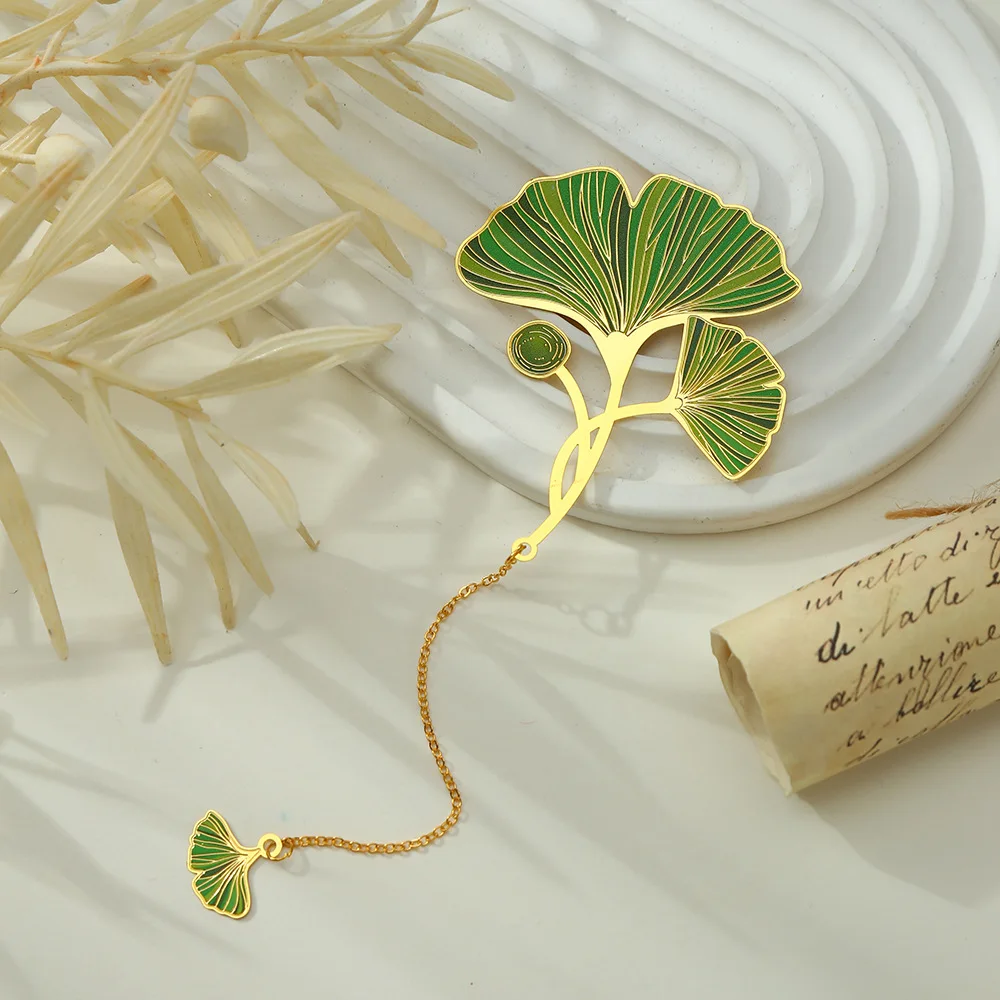 1PC Lotus Leaf Vein Metal Bookmark Chinese Style Creative Bookmarks Tassel Pendant Student Gift Brass Tassel School Stationery metal bookmark bookmarks stationery supplies