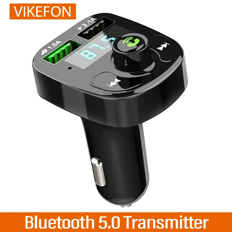 Bluetooth Adapter Wireless Adapter LED MP3 Car Bluetooth FM Hands-Free 5.0 Transmitter 3.1A QC3.0 PD Type C Dual USB Charger