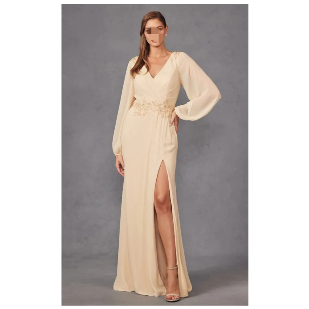 Evening-Dresses-Luxury-V-Neck-Chiffon-High-Side-Slit-Long-Dresses-for ...