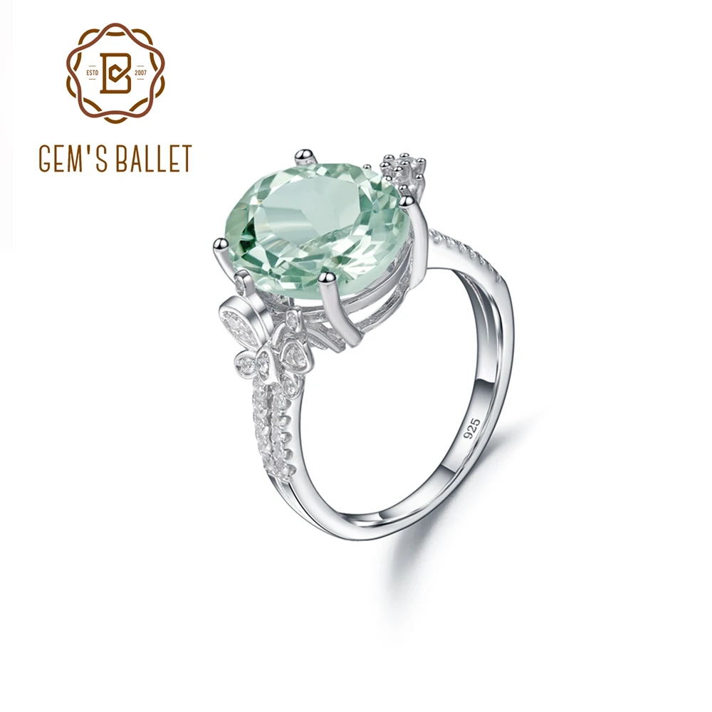 

GEM'S BALLET 925 Sterling Silver Created Green Amethyst Gemstone Wedding Engagement Diamonds Ring Fine Jewelry Gifts Wholesale