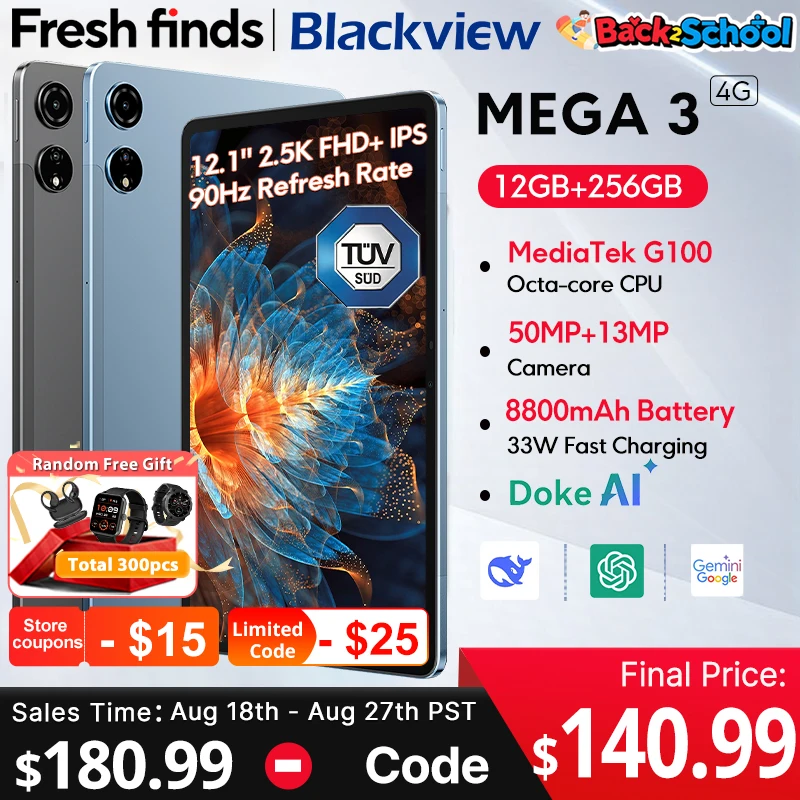 Blackview MEGA 3 G100/12GB/256GB/SIMフリー Blackview MEGA 3 Tablet PC AI de 12.1 pulgadas MediaTek