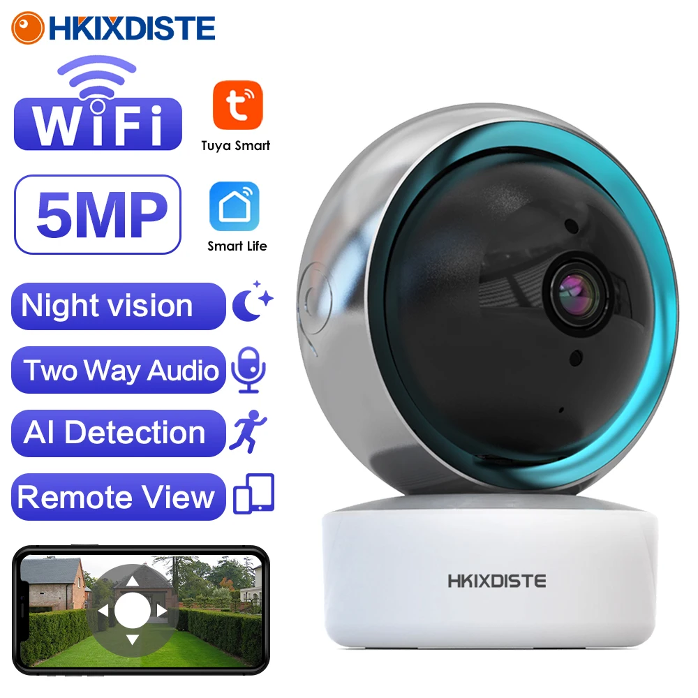 

5MP HD Baby Monitor Cam Wifi Tuya Smart Home Security Monitoring Camera System Auto Tracking Wireless PTZ IP Surveillance Camera