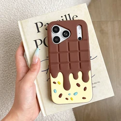 3D Cartoon Ice Cream Candy Chocolate Soft Silicone Phone Case Cover - iPhone 15 (Brown Yellow)