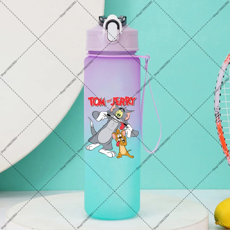 Tom and Jerry 750ml Cartoon Sports Water Bottle with Straw - Cute Anime Print